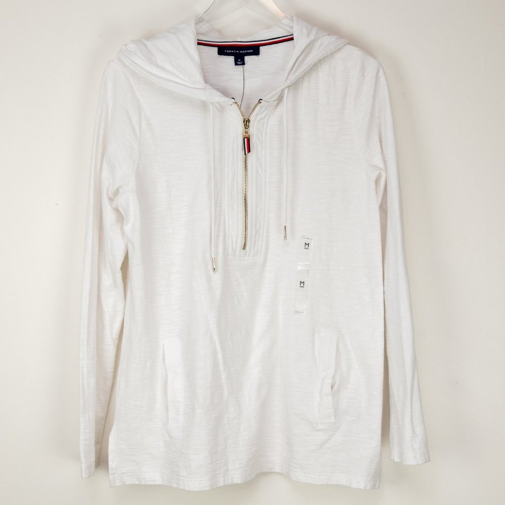 Tommy Hilfiger Sweatshirt Hooded Cotton Pullover Spring White Size Medium New